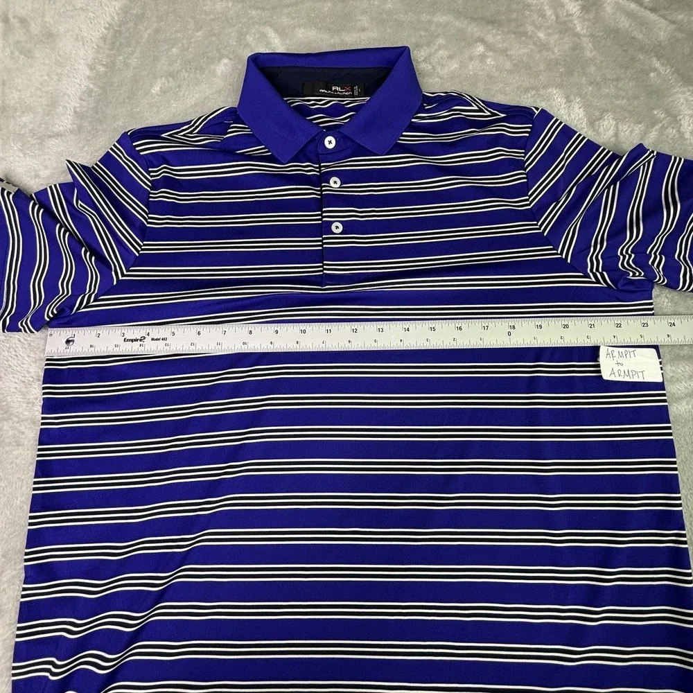 RLX Ralph Lauren Polo Shirt Mens Large Performance Golf Stretch Striped Blue